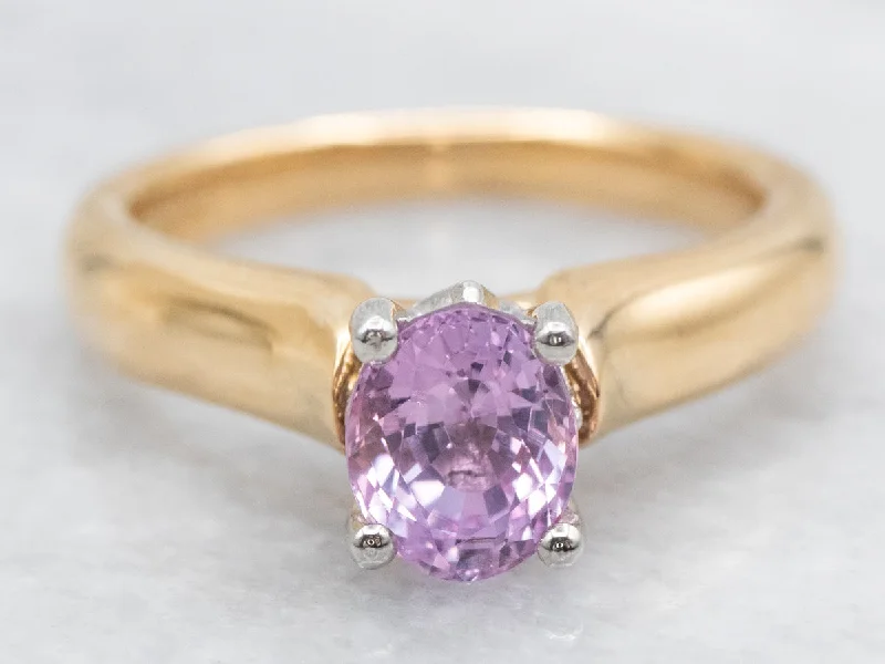 personalized engagement rings -Platinum and Gold Pink Sapphire and Diamond Engagement Ring