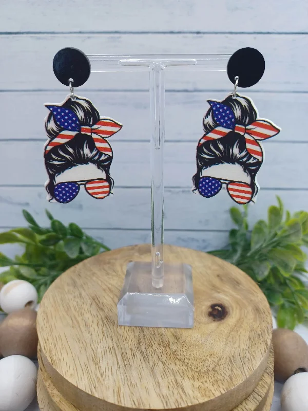 layered earrings for women -American Flag Messy Bun Earrings