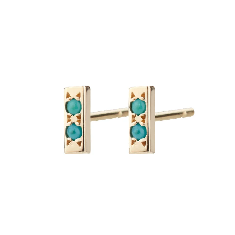 twisted earrings for women -Bar studs with turquoise