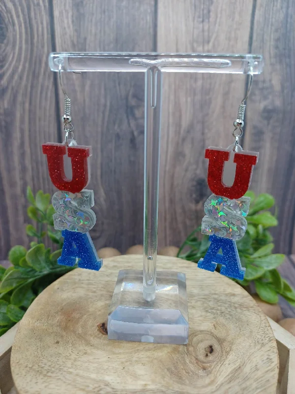 handmade earrings for women -USA Red, White, & Blue Acrylic Earrings