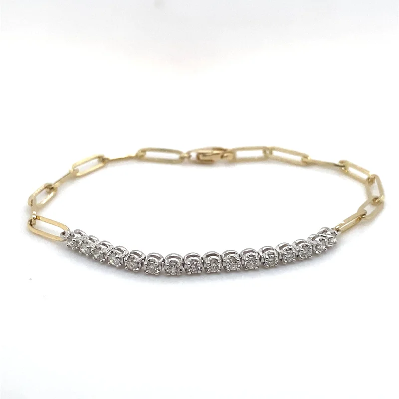 wedding bangles for women -14k Paperclip and Diamond Bracelet (7")