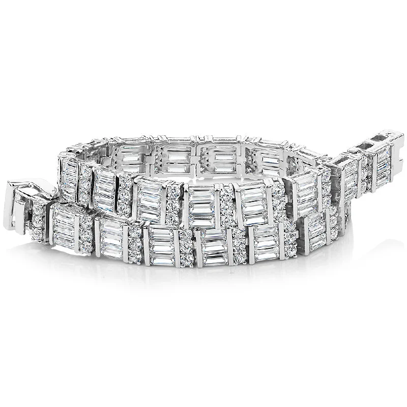 elegant stacking bracelets -Baguette and Round Brilliant tennis bracelet with 11.73 carats* of diamond simulants in sterling silver