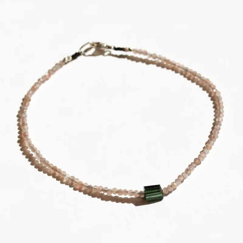 women’s pearl bracelets -Chocolate Moonstone + Green Tourmaline Bracelet No.41