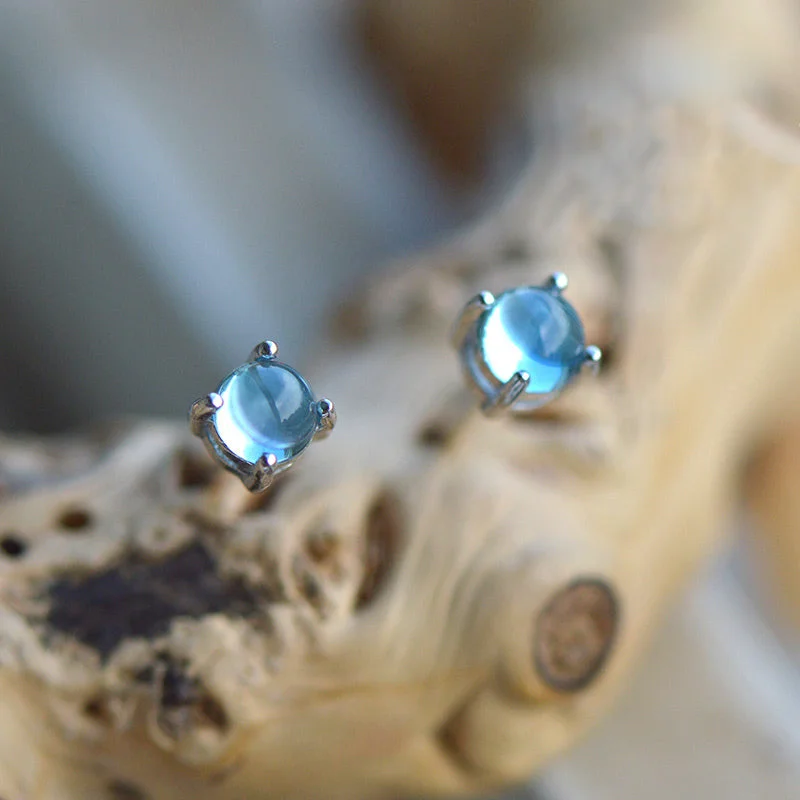 large hoop earrings for women -Blue Topaz Stud Earrings in Sterling Silver November Birthstone Handmade Jewelry women