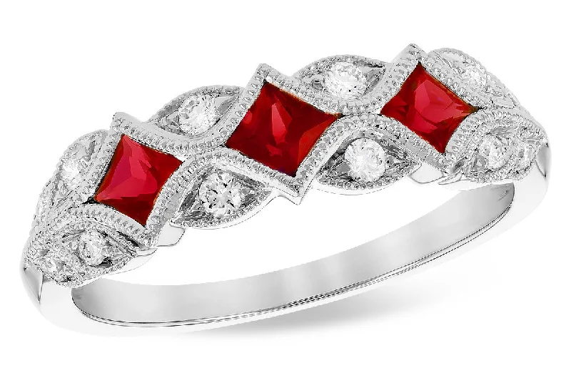 solitaire rings for women -14K White Gold 0.70ctw Princess Cut Ruby & Diamond Vintage Inspired Ring by Allison Kaufman