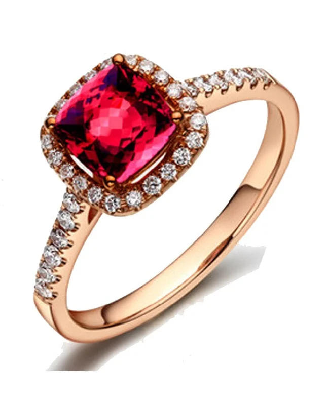 engagement rings for non-traditional brides -1 Carat Ruby and Moissanite Diamond Antique Engagement Ring in Rose Gold