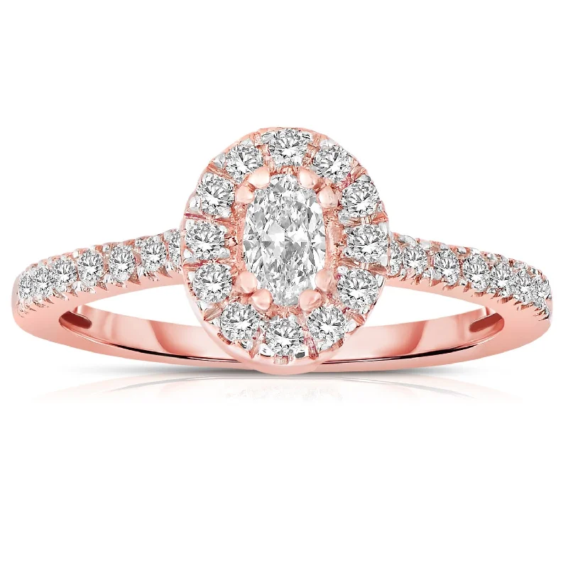 women’s wedding and engagement rings -Halo Diamond Moissanite Engagement Ring 1.50 Carat Oval Cut Halo Art Deco in 10k Rose Gold