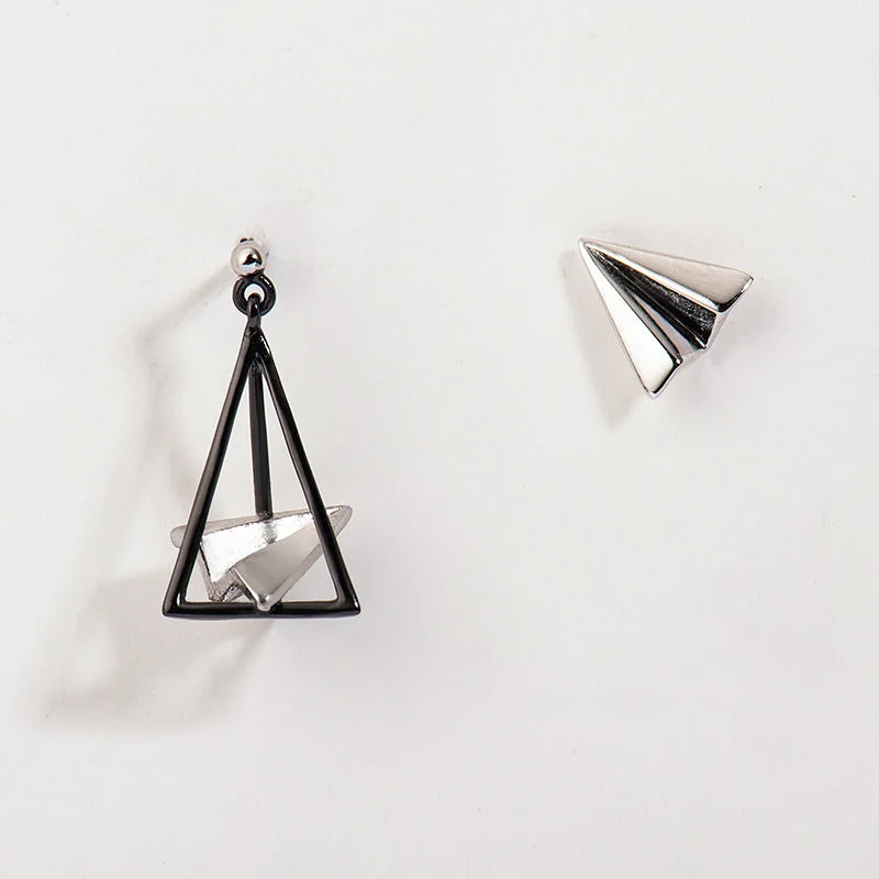 statement gold earrings for women -Cute Ladies Silver Paper Airplane Stud Earrings For Women