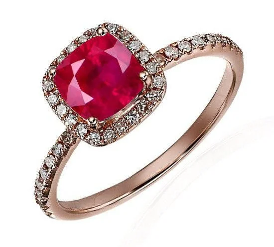 handcrafted engagement rings -1.25 Carat Ruby and Moissanite Diamond Engagement Ring in 10k Rose Gold for Women on Sale