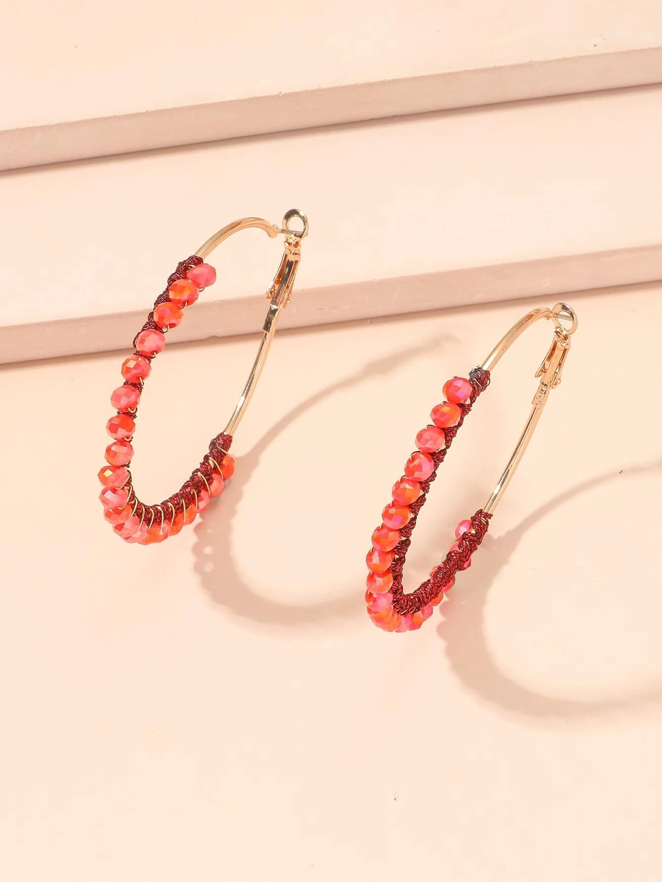 elegant pearl earrings for women -Orange Beaded Hoop Earrings