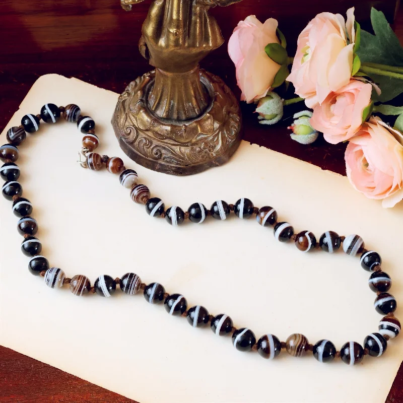 luxury necklaces for women -Antique Mid Victorian Banded Agate Beads