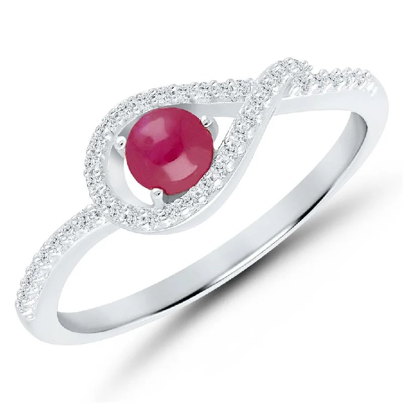 wedding rings for women -14K White Gold 0.51ctw Lovefire Ruby & Diamond Halo Ring