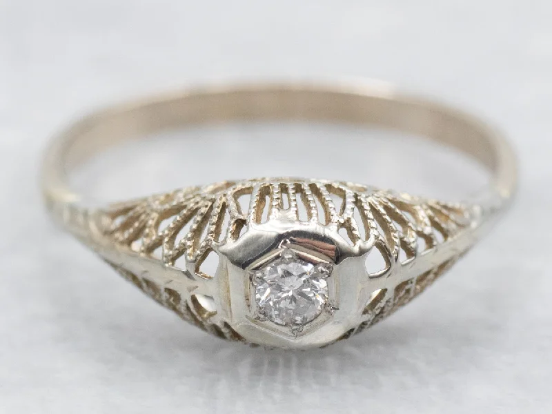 radiant cut engagement rings -Art Deco Diamond Solitaire Engagement Ring