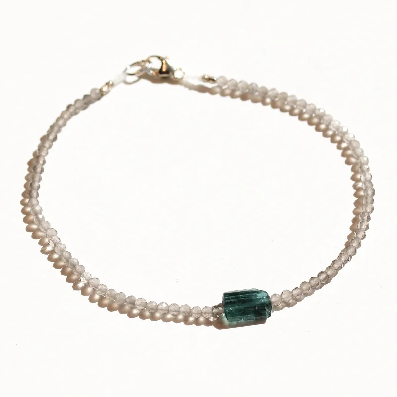 classy bangles for women -Grey Moonstone + Green Tourmaline Bracelet No.6