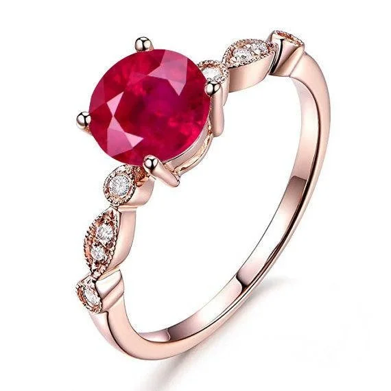 colorful gemstone engagement rings -1.25 ct Red Ruby and Moissanite Diamond Engagement Ring in 10k Rose Gold for her