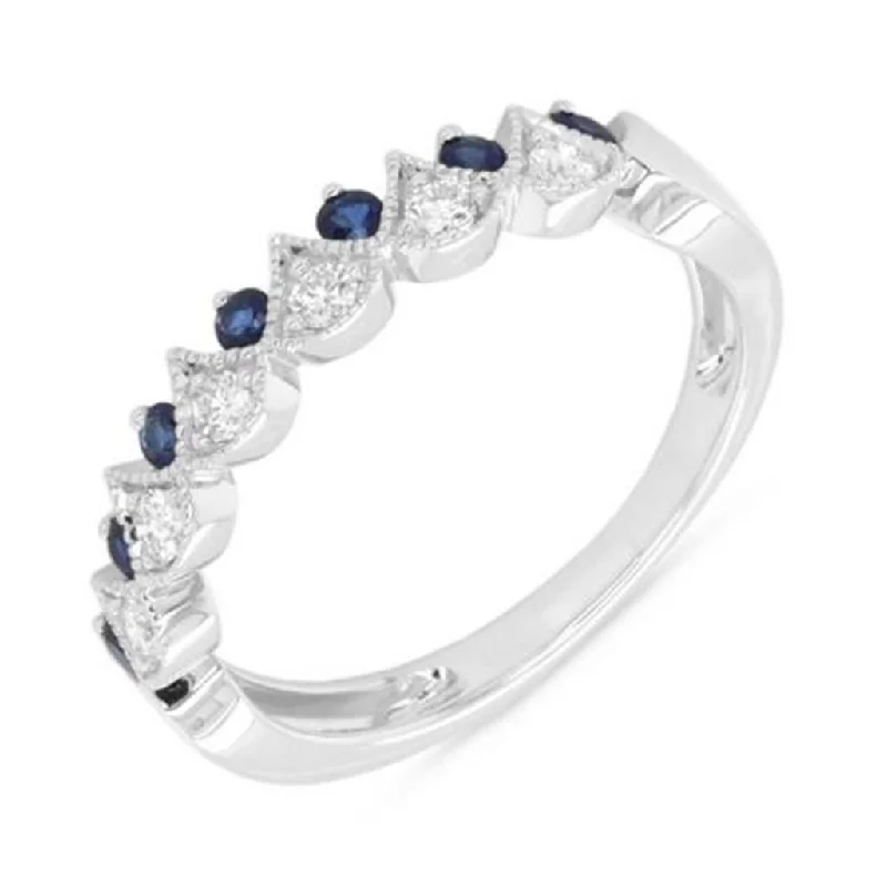 engagement rings for women -14K White Gold 0.41ctw Blue Sapphire & Diamond Multi Row Ring