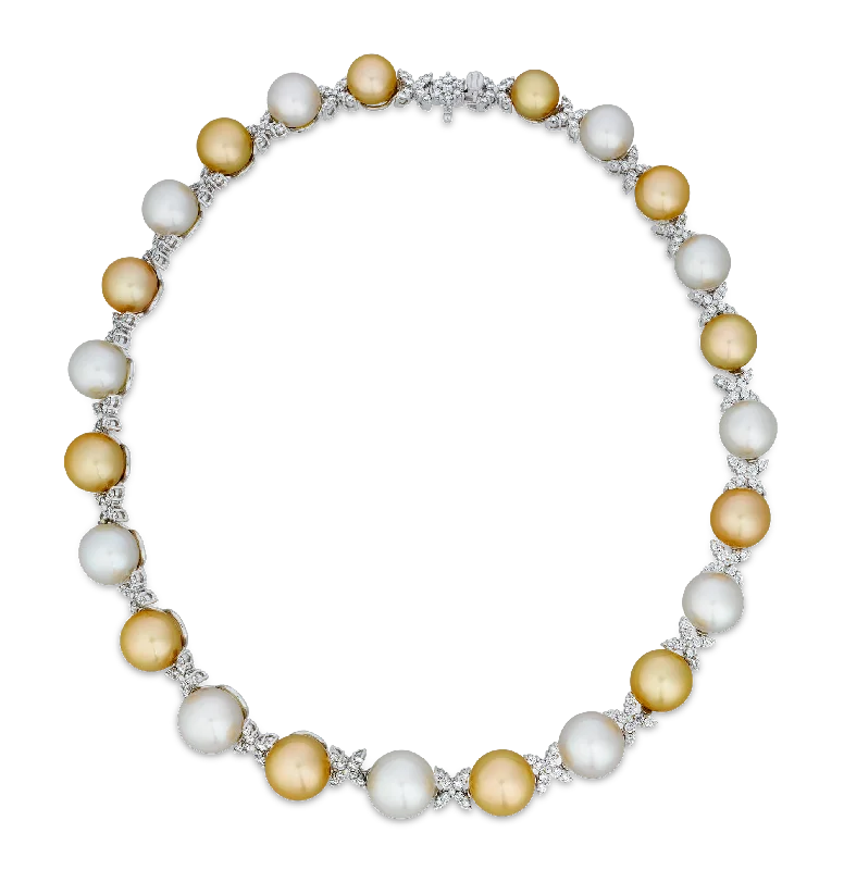 sapphire necklaces for women -White and Gold South Sea Pearl and Diamond Necklace