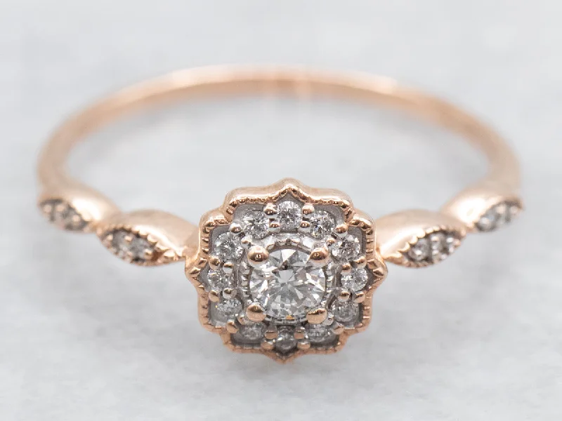 women’s stackable engagement rings -Sweetheart Rose Gold Diamond Halo Engagement Ring