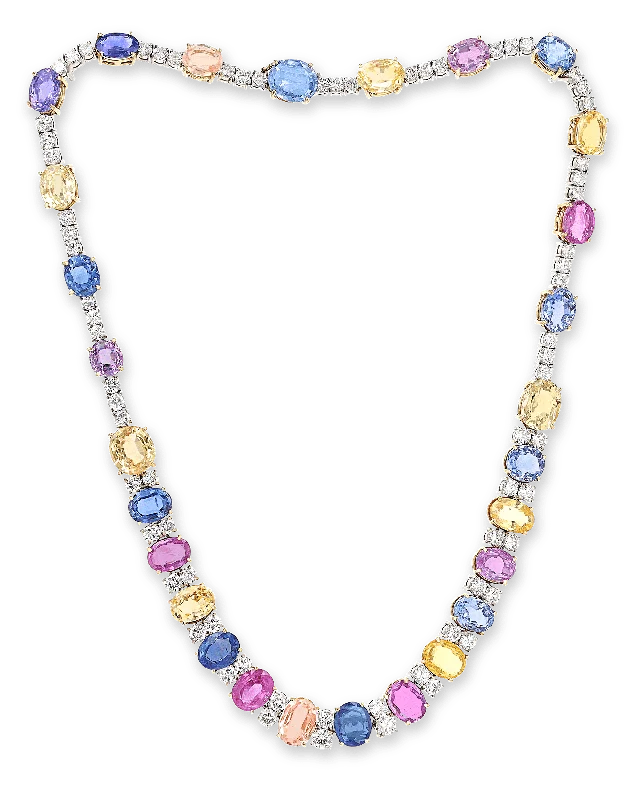 statement pendant necklaces for women -Multi-Color Sapphire Necklace, 85.00 Carats