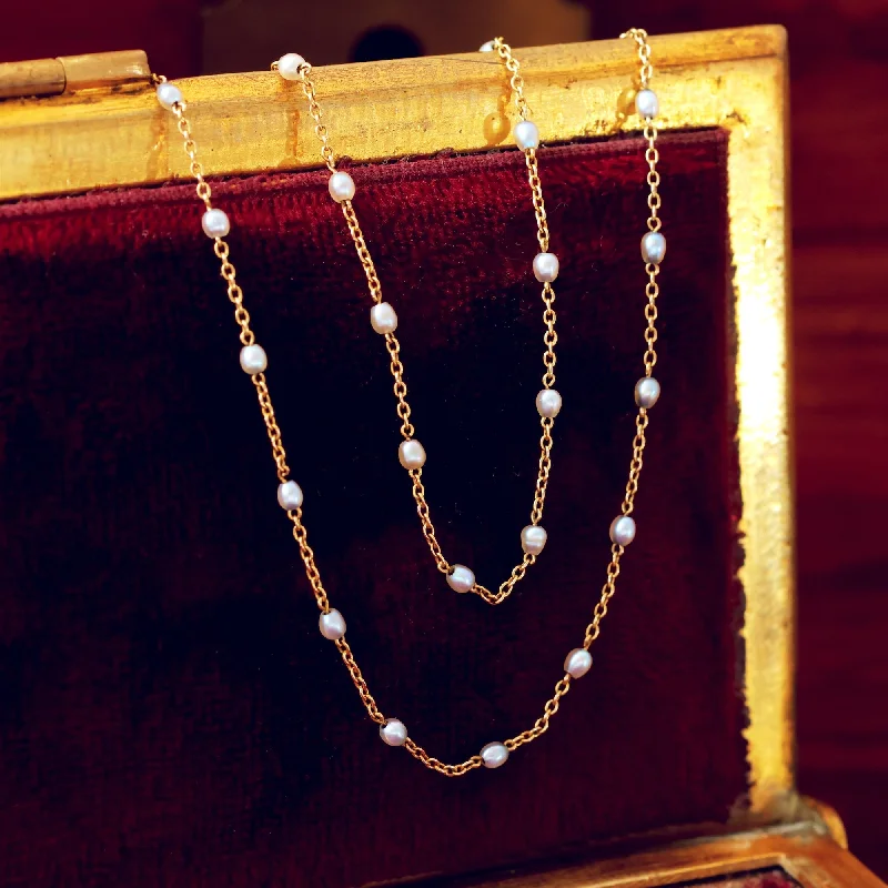 delicate crystal necklaces for women -Antique Victorian 9ct Gold & Wild Pearl Chain