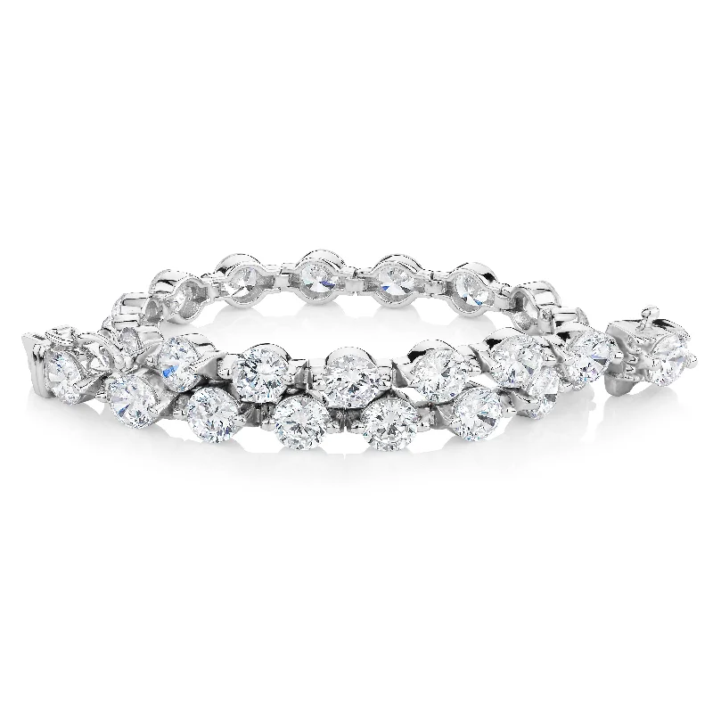 bracelet designs for women -Round Brilliant tennis bracelet with 11.04 carats* of diamond simulants in sterling silver