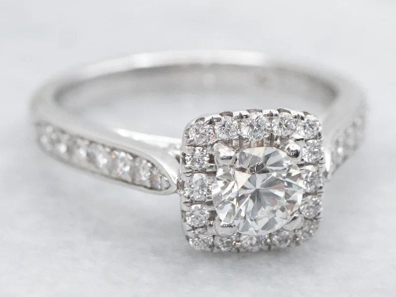 white gold engagement rings -Modern Diamond Halo Engagement Ring with Hidden Diamond