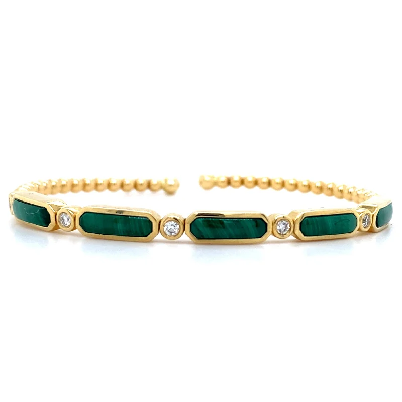 women’s pearl bracelets -14k Yellow Gold Diamond and Malachite Bujukan Bangle Bracelet