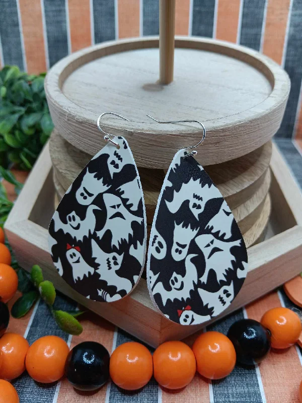 colorful earrings for women -Spooky Ghost Leather Style Earrings - Glow in the Dark!