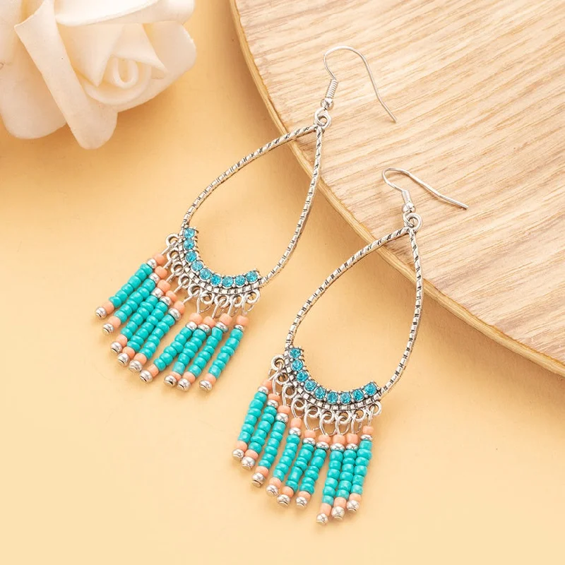 women’s bridal earrings -Teardrop Style Earrings with Seabead Tassels