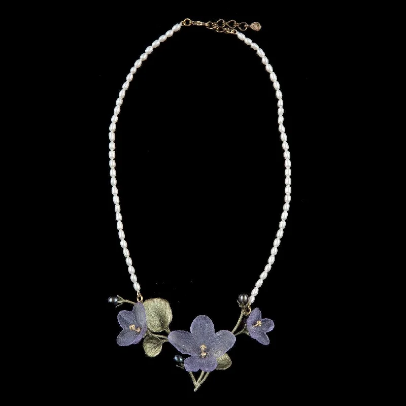 charm necklaces for women -African Violet Necklace - Pearl Leaves