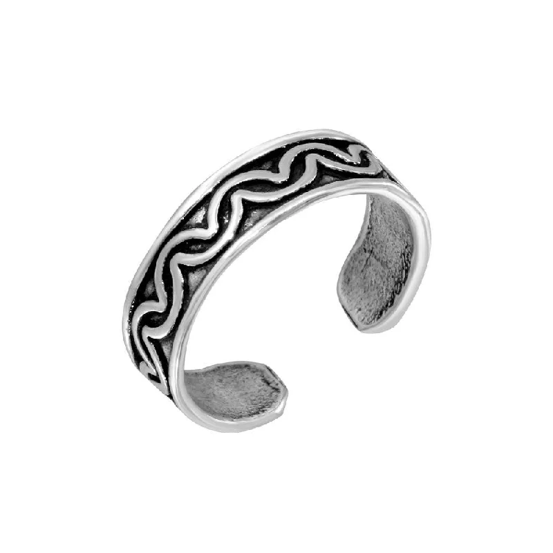 trendy rings for brides -Silver 925 Wave Designed Adjustable Toe Ring - TR155-A