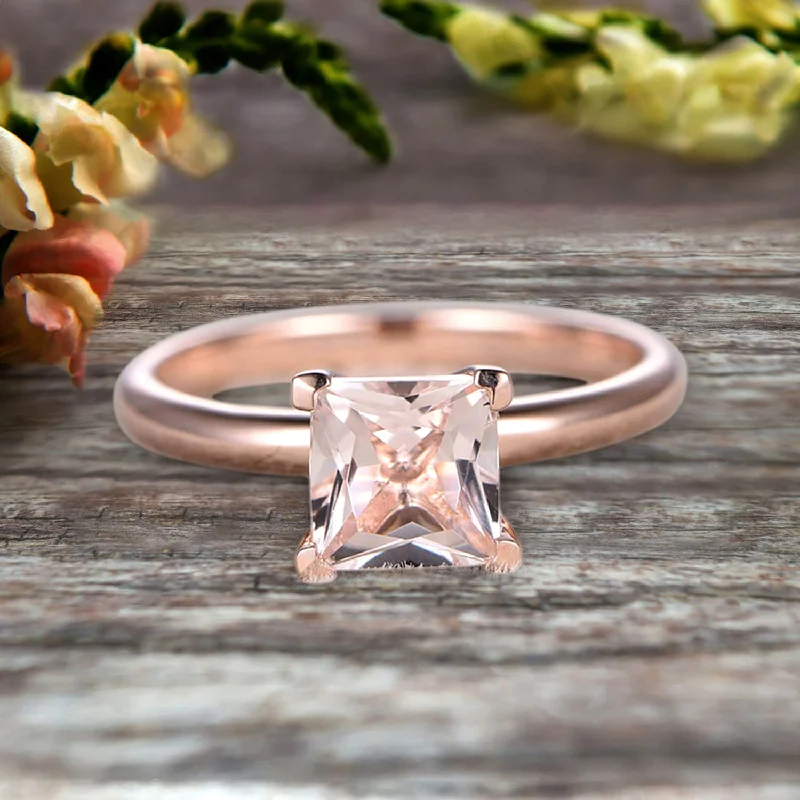 princess cut diamond engagement rings -Startling Morganite Solitaire Engagement Ring On 10k Rose Gold 1 Carat Cushion Cut Heart Prong Promise Band Anniversary Gift