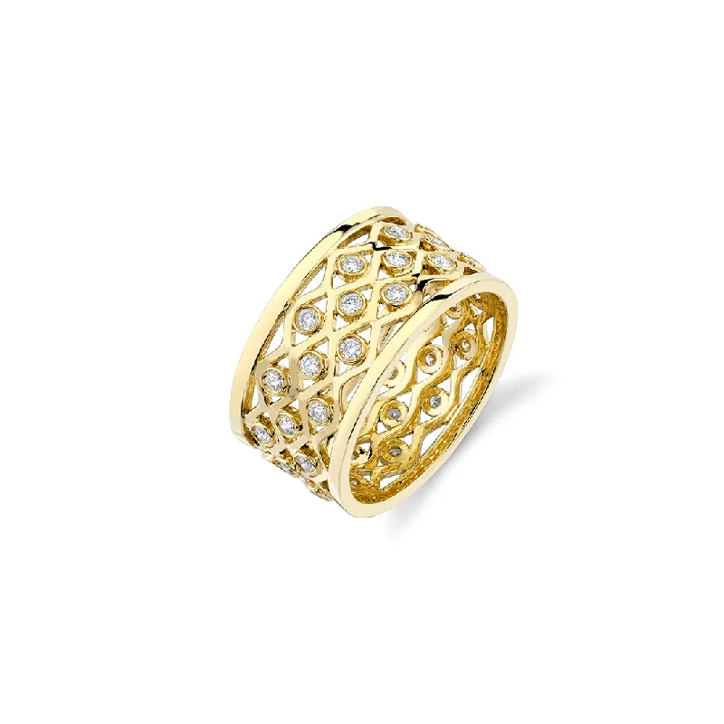 cocktail rings for women -Gold & Diamond Fishnet Eternity Ring