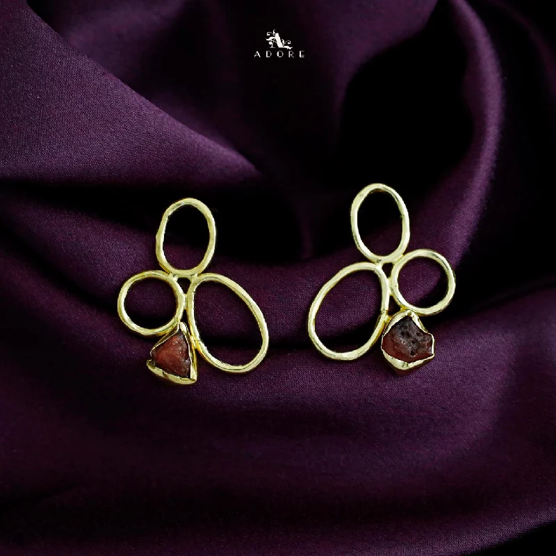 mixed metal earrings for women -Golden Circle And Oval Raw Stone Earring