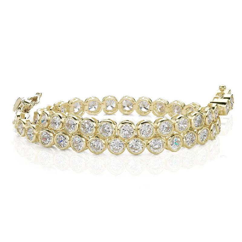 boho bangles for women -Round Brilliant tennis bracelet with 5.28 carats* of diamond simulants in 10 carat yellow gold