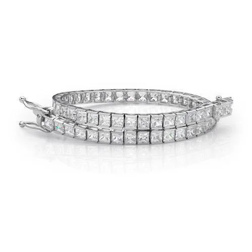 statement cuff bracelets for women -Princess Cut tennis bracelet with 11.34 carats* of diamond simulants in 10 carat white gold