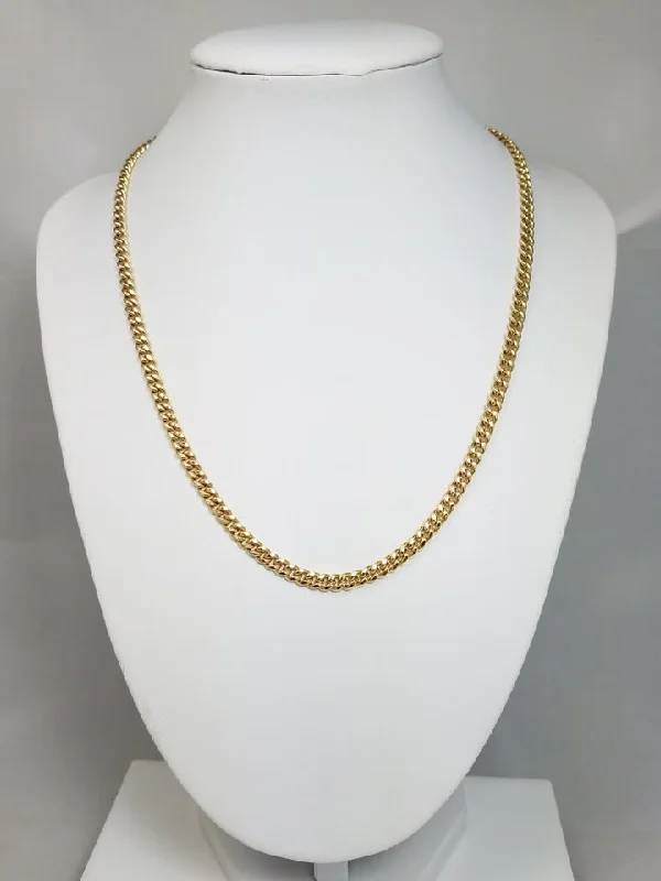 women’s layered gold necklaces -10k Yellow Gold Hollow Cuban Link 4.4mm/18" Necklace