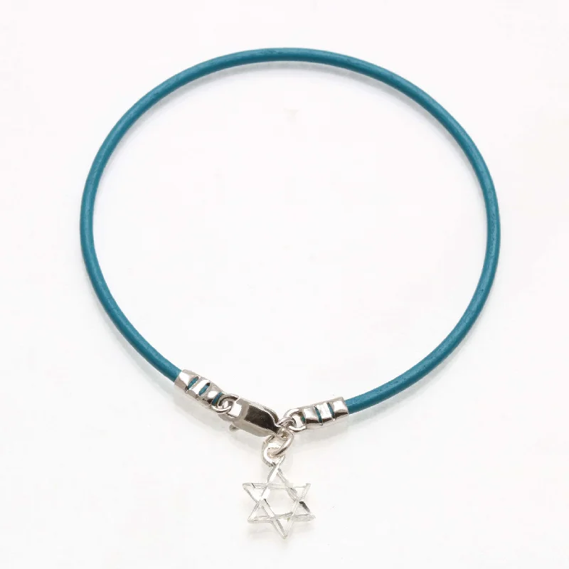 large bangles for women -Sterling Silver Star of David Turquoise Leather Bracelet