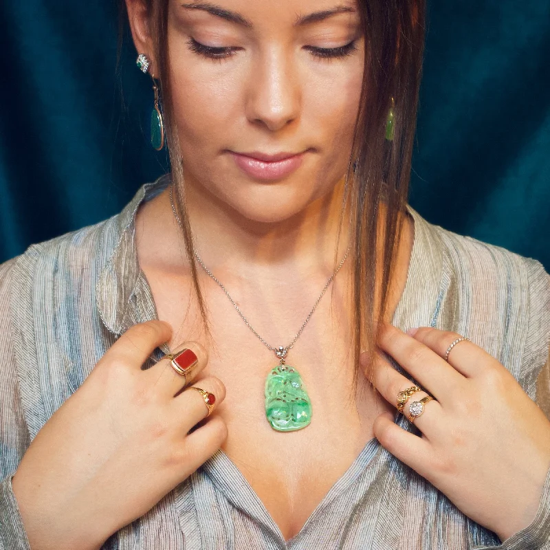 cute necklaces for women -Divine Deco Styled Vintage Jadeite & Diamond Pendant