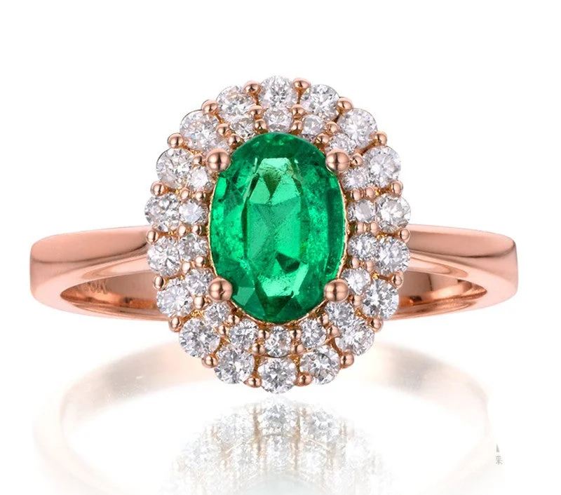 alternative engagement rings -2 Carat Emerald and Moissanite Diamond Halo Engagement Ring in Rose Gold