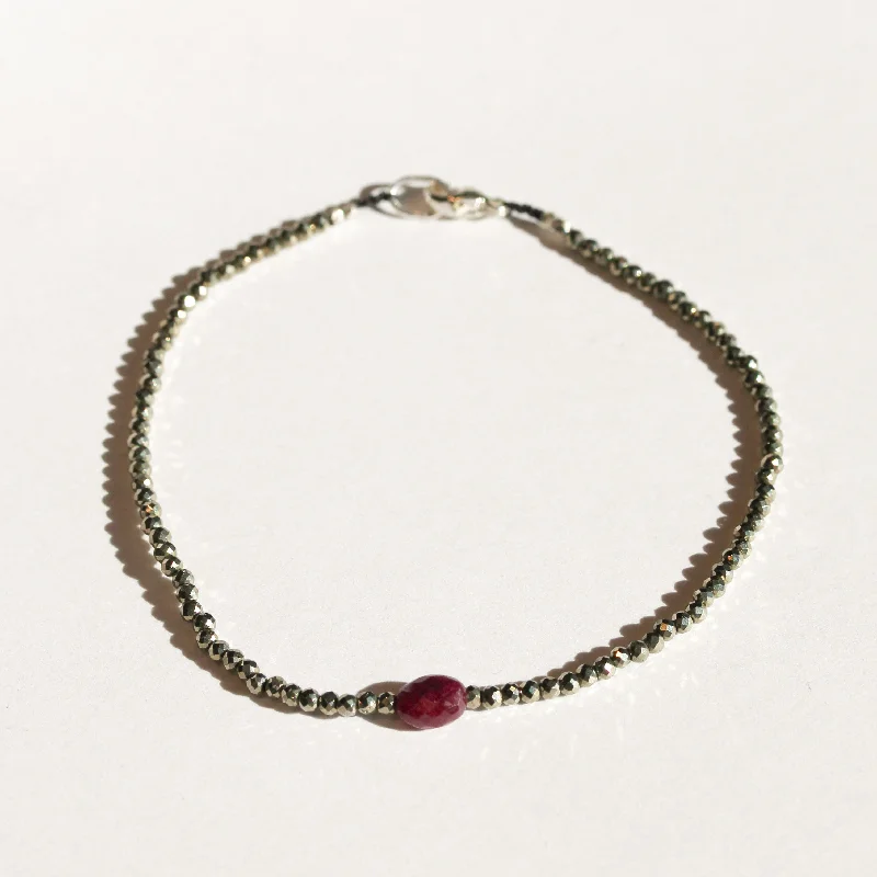 stylish cuff bangles -Pyrite + Ruby Bracelet