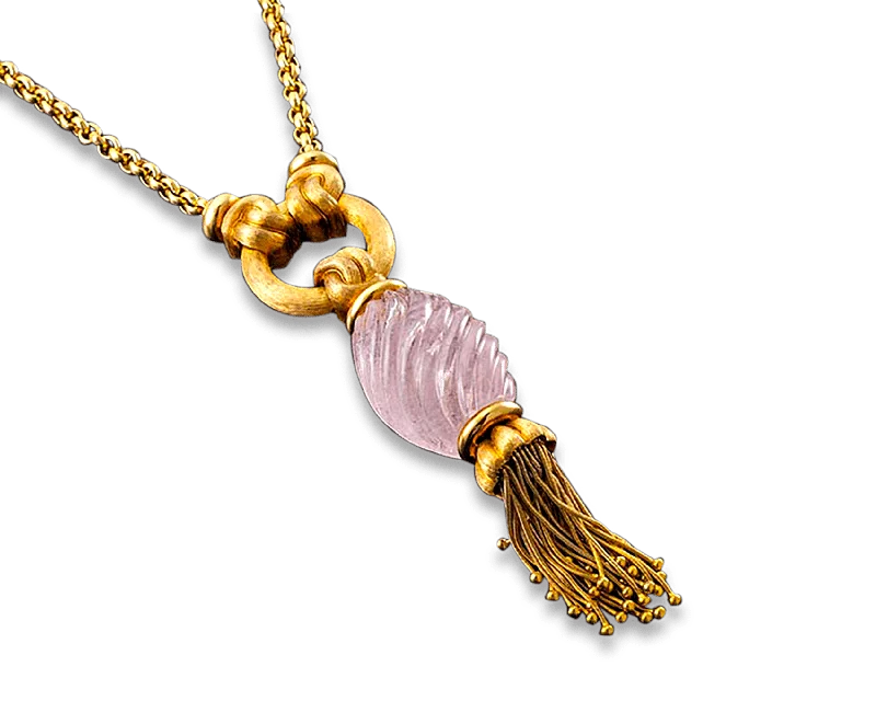 bridal necklaces for women -Henry Dunay Rose Quartz Tassel Necklace