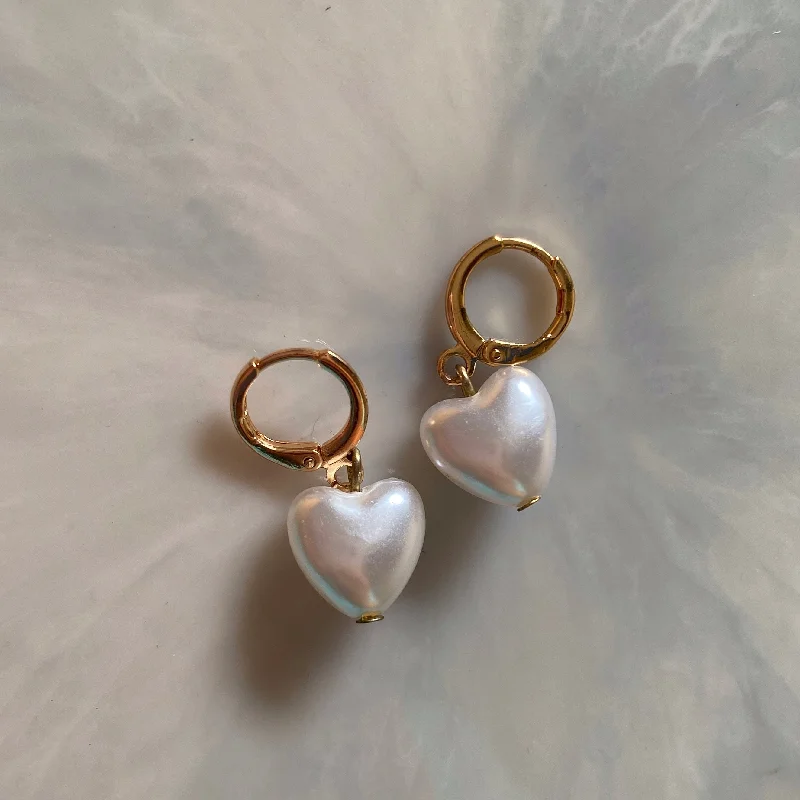 cute earrings for women -HEART PEARL EARRINGS