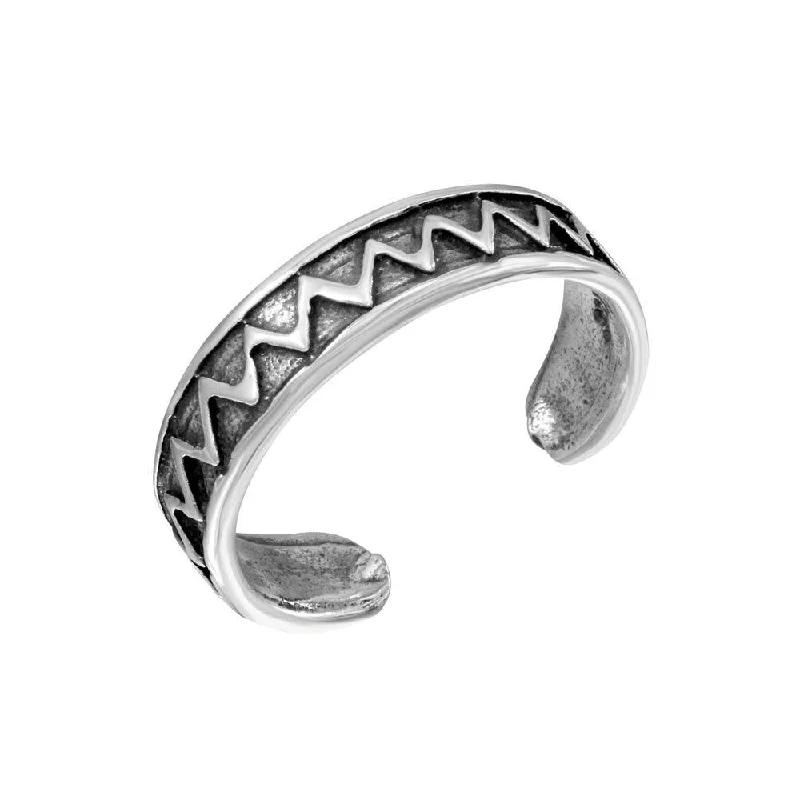 black diamond rings for women -Silver 925 Zigzag Adjustable Toe Ring - TR264-A