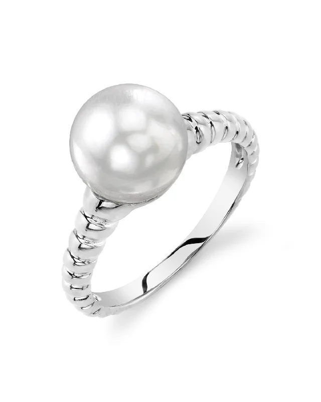 diamond eternity rings -White South Sea Pearl Echo Ring