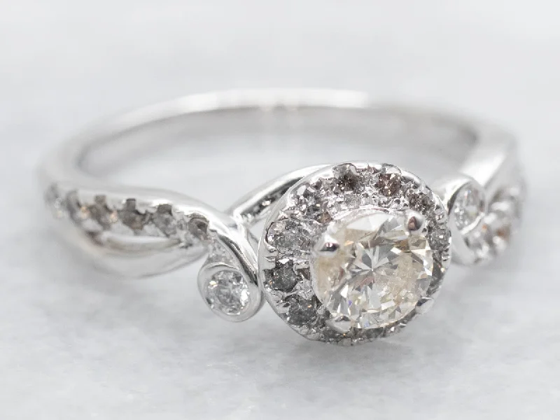 affordable engagement rings -White Gold Diamond Engagement Ring with Diamond Halo