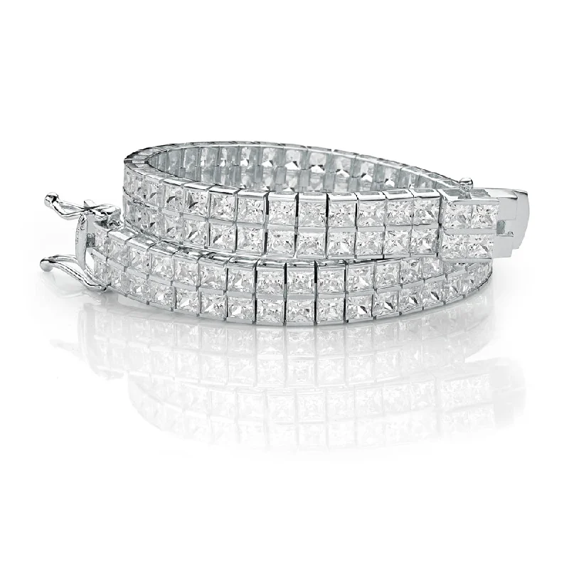 women’s charm bangles -Princess Cut tennis bracelet with 22.68 carats* of diamond simulants in 10 carat white gold