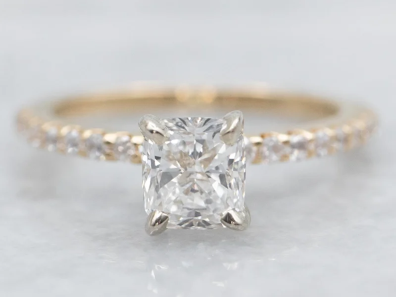 radiant cut engagement rings -Modern GIA Certified Diamond Engagement Ring with Diamond Accents