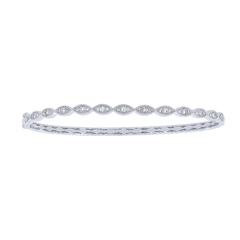 personalized bracelets for women -14K White Gold 1/3Ct Marquise Patterened Bangle