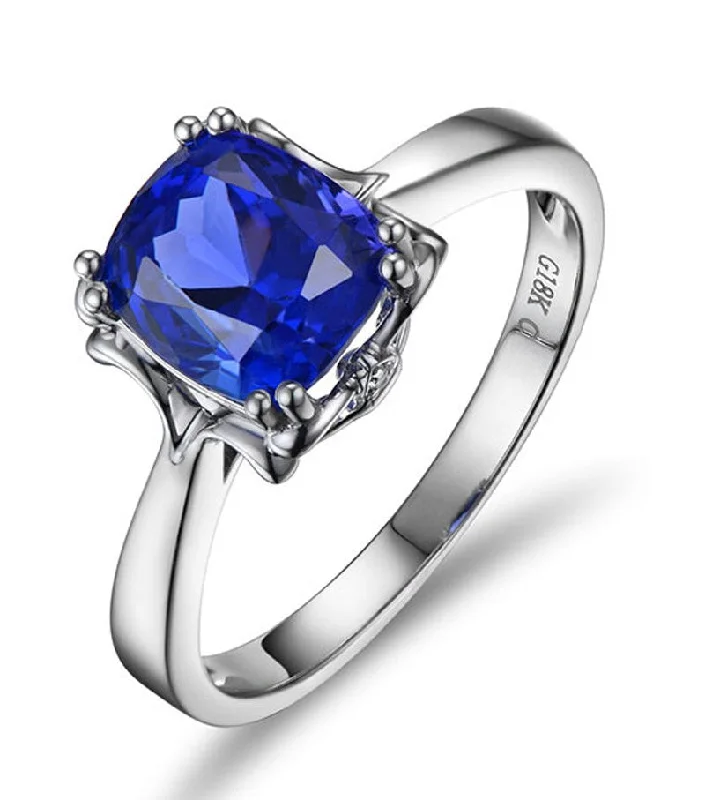 alternative engagement rings -1 Carat cushion cut Blue Sapphrie Solitaire Unique Engagement Ring in White Gold